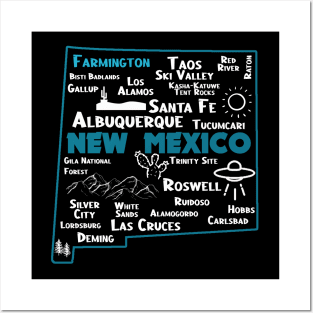 Cute map of Farmington New Mexico Albuquerque Map Santa Fe Los Alamos, Taos,Roswell Las Cruces Deming Carlsbad Silver City Posters and Art